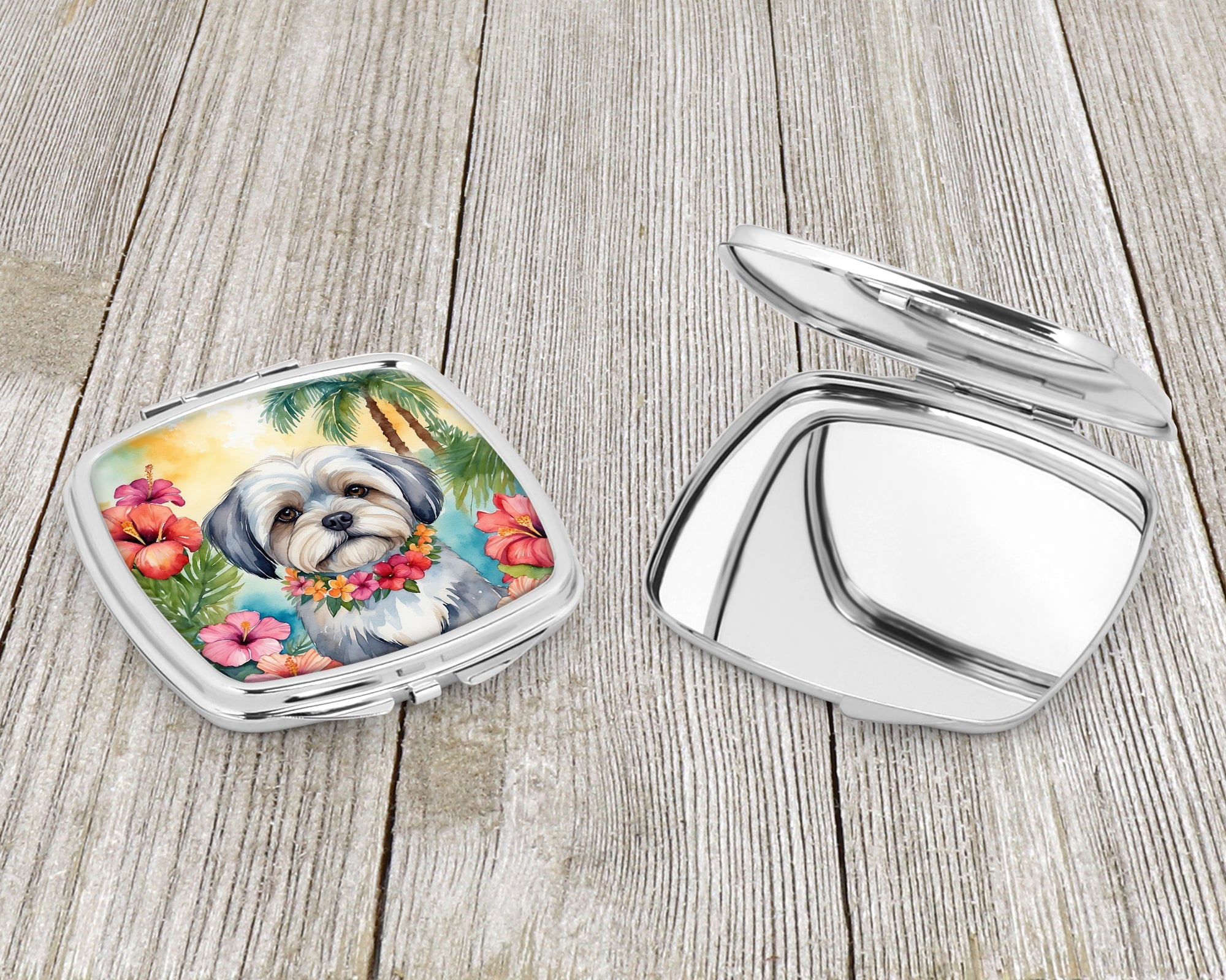 Lhasa Apso Luau Compact Mirror Decorative Travel Makeup Mirror for Women Girls Gifts Pocket Makeup Mirror Folding Handheld