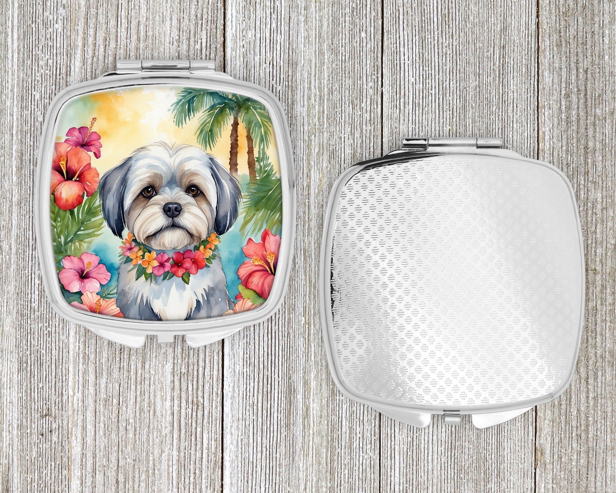 Lhasa Apso Luau Compact Mirror Decorative Travel Makeup Mirror for Women Girls Gifts Pocket Makeup Mirror Folding Handheld