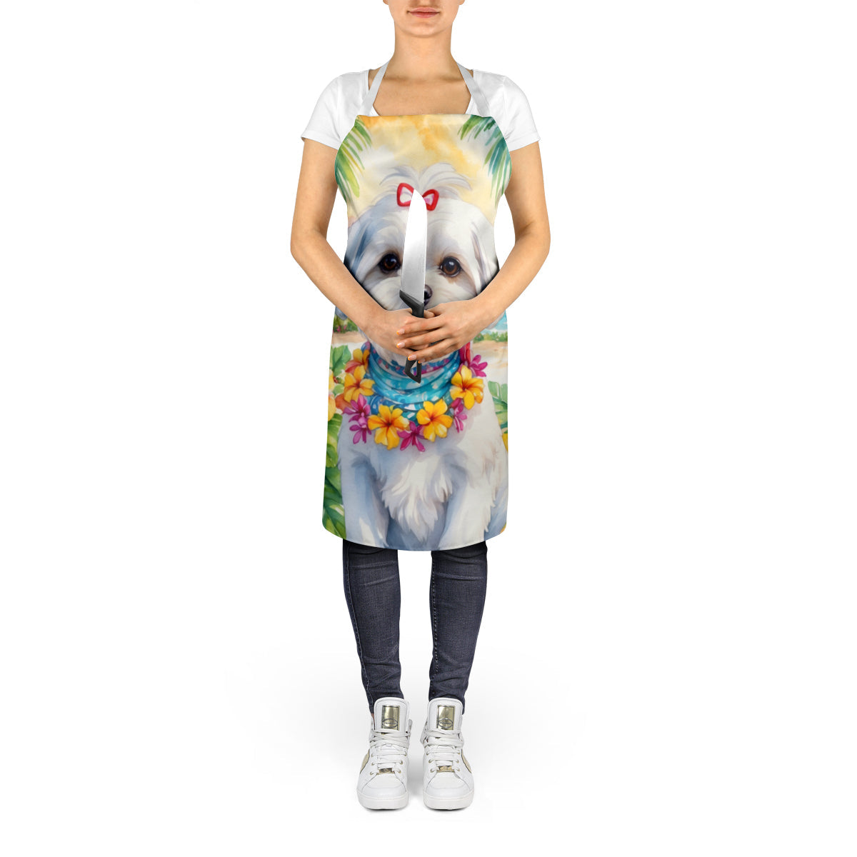 Maltese Luau Apron Cooking Kitchen Server Baking Crafts Gardening for Adult Women Men, Unisex, Large, Multicolor