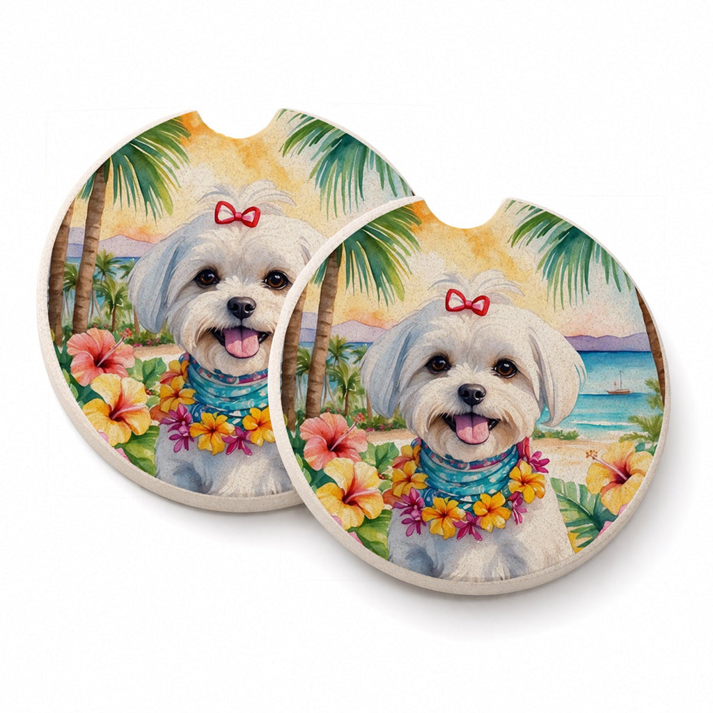 Maltese Luau Set of 2 Cup Holder Car Coasters Absorbent Round Sandstone Coasters Gifts for Men or Women, 2.5, Multicolor