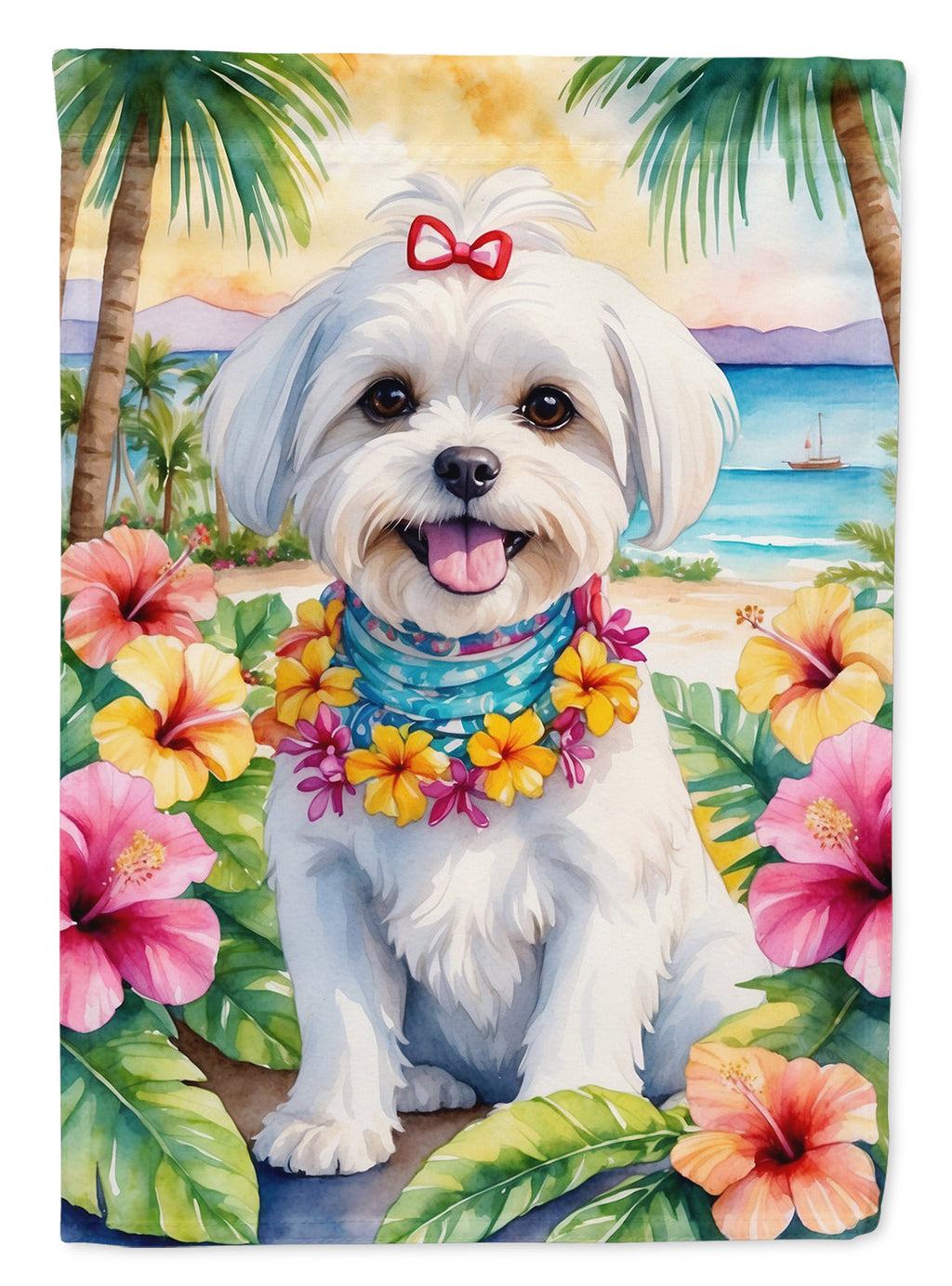 Maltese Luau House Flag 28x40 Porch Sleeve Pole Decorative Outside Yard Banner Artwork Wall Hanging, Polyester