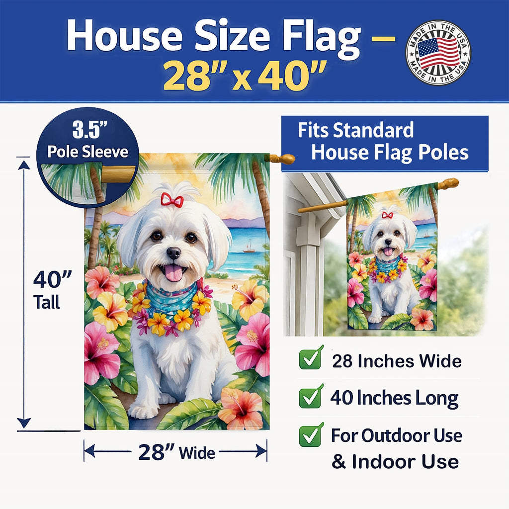Maltese Luau House Flag 28x40 Porch Sleeve Pole Decorative Outside Yard Banner Artwork Wall Hanging, Polyester