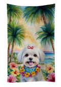 Maltese Luau Kitchen Towel Velour Plush Front and Cotton Loop Back Machine Washable