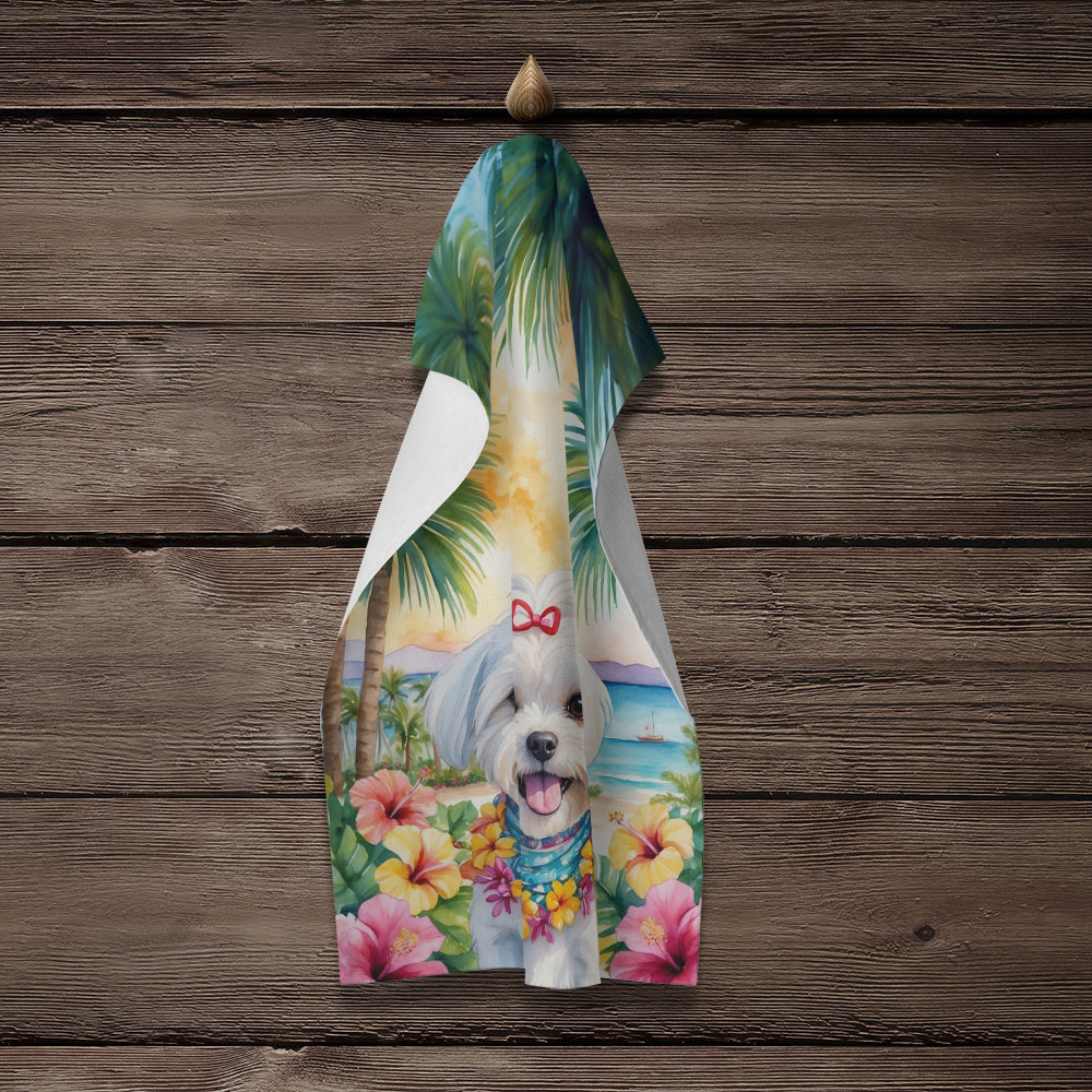 Maltese Luau Kitchen Towel Velour Plush Front and Cotton Loop Back Machine Washable
