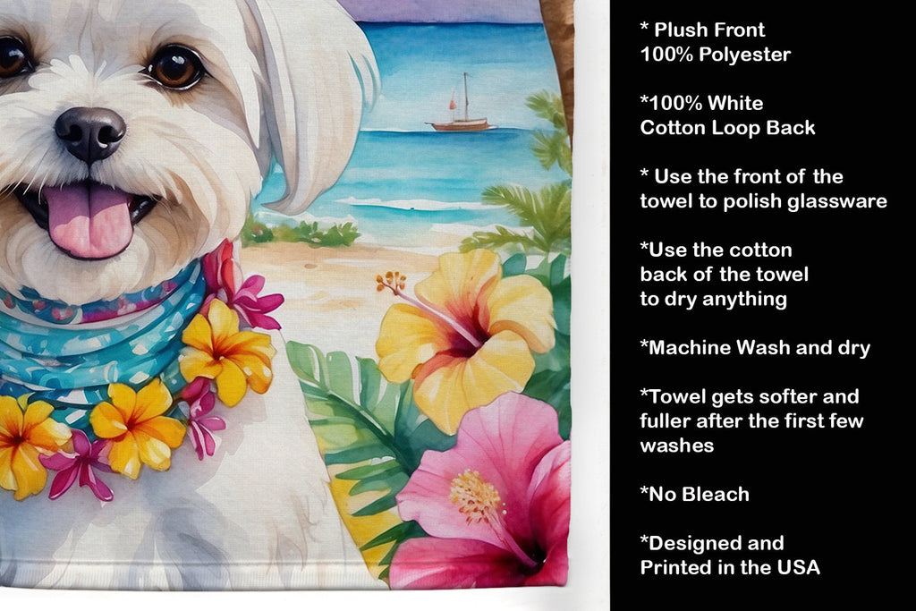 Maltese Luau Kitchen Towel Velour Plush Front and Cotton Loop Back Machine Washable