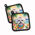 Maltese Luau Pot Holder Set of 2 Heat Resistant Quilted Hot Pads 7.5 x 7.5 Inch, Insulated Kitchen Trivets for Cooking & Baking