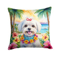 Maltese Luau Decorative Throw Pillow 14x14 Indoor Outdoor Accent Cushion, Fabric Cover with Insert for Sofa, Bed, Porch & Living Room