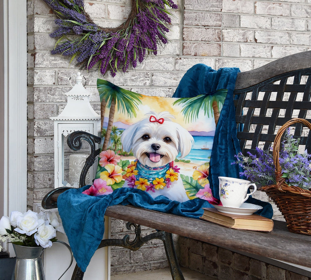 Maltese Luau Decorative Throw Pillow 18x18 Indoor Outdoor Accent Cushion, Fabric Cover with Insert for Sofa, Bed, Porch & Living Room