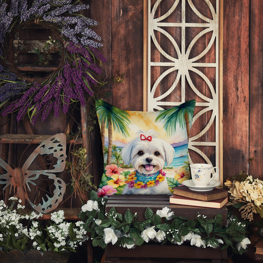 Maltese Luau Decorative Throw Pillow 18x18 Indoor Outdoor Accent Cushion, Fabric Cover with Insert for Sofa, Bed, Porch & Living Room