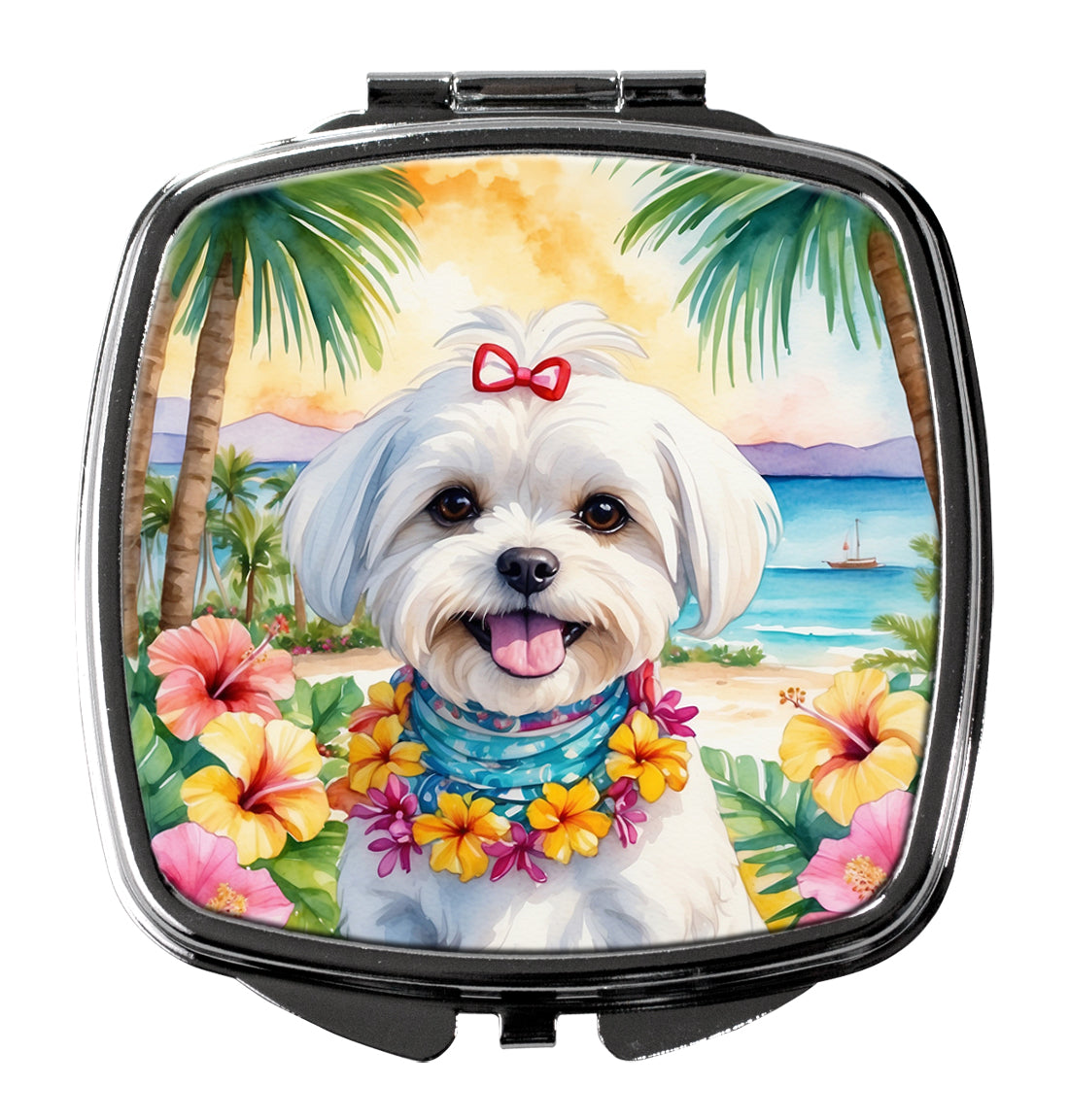Maltese Luau Compact Mirror Decorative Travel Makeup Mirror for Women Girls Gifts Pocket Makeup Mirror Folding Handheld