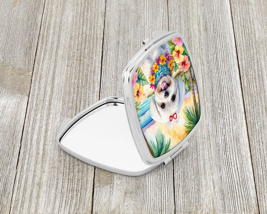 Maltese Luau Compact Mirror Decorative Travel Makeup Mirror for Women Girls Gifts Pocket Makeup Mirror Folding Handheld