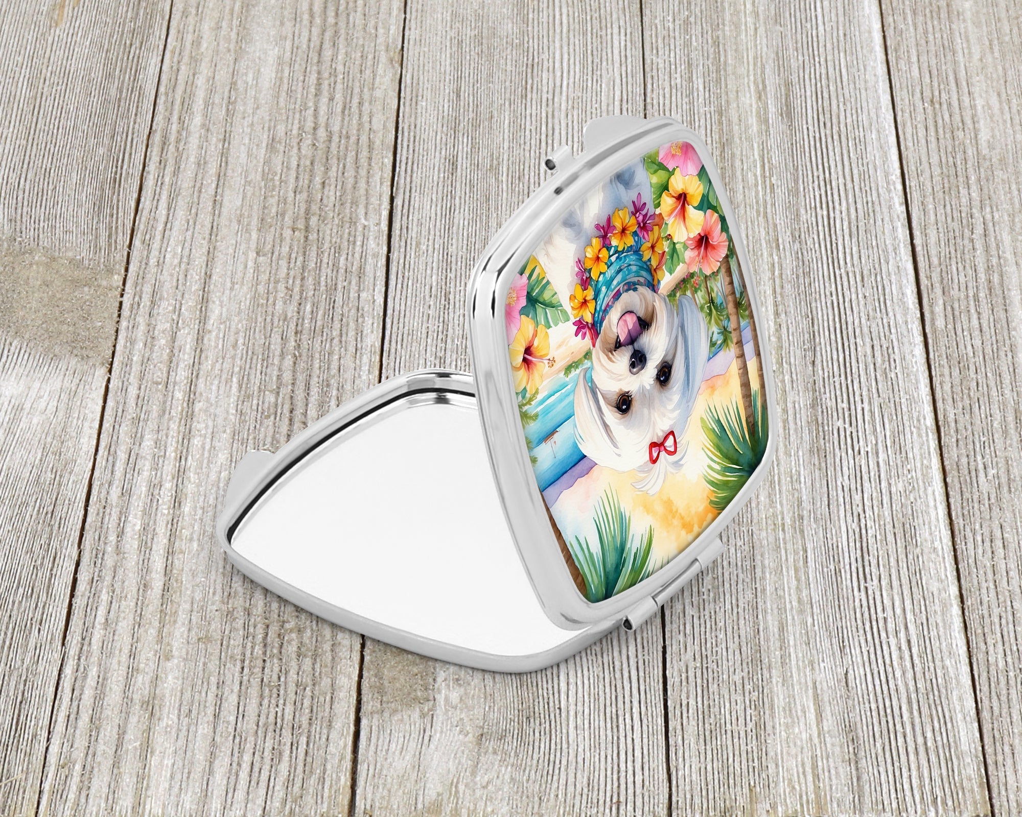 Maltese Luau Compact Mirror Decorative Travel Makeup Mirror for Women Girls Gifts Pocket Makeup Mirror Folding Handheld