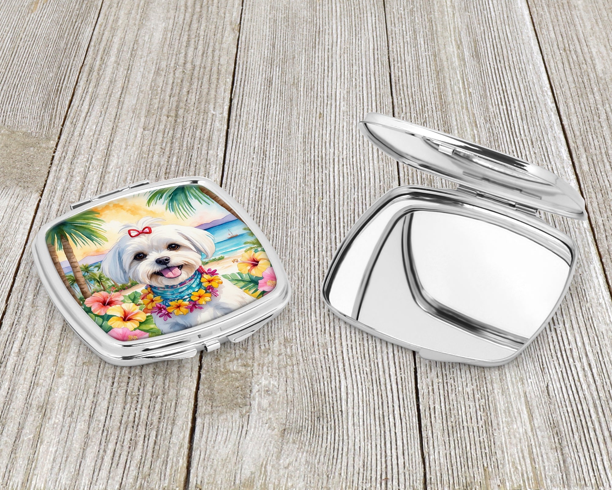 Maltese Luau Compact Mirror Decorative Travel Makeup Mirror for Women Girls Gifts Pocket Makeup Mirror Folding Handheld