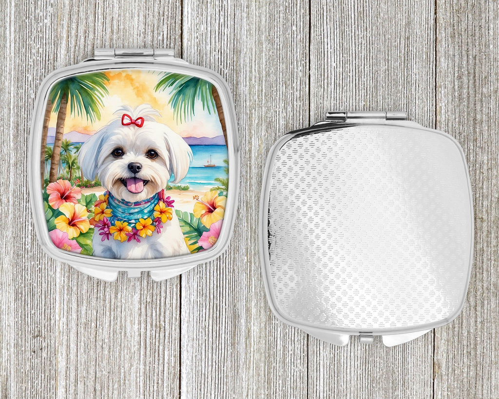 Maltese Luau Compact Mirror Decorative Travel Makeup Mirror for Women Girls Gifts Pocket Makeup Mirror Folding Handheld