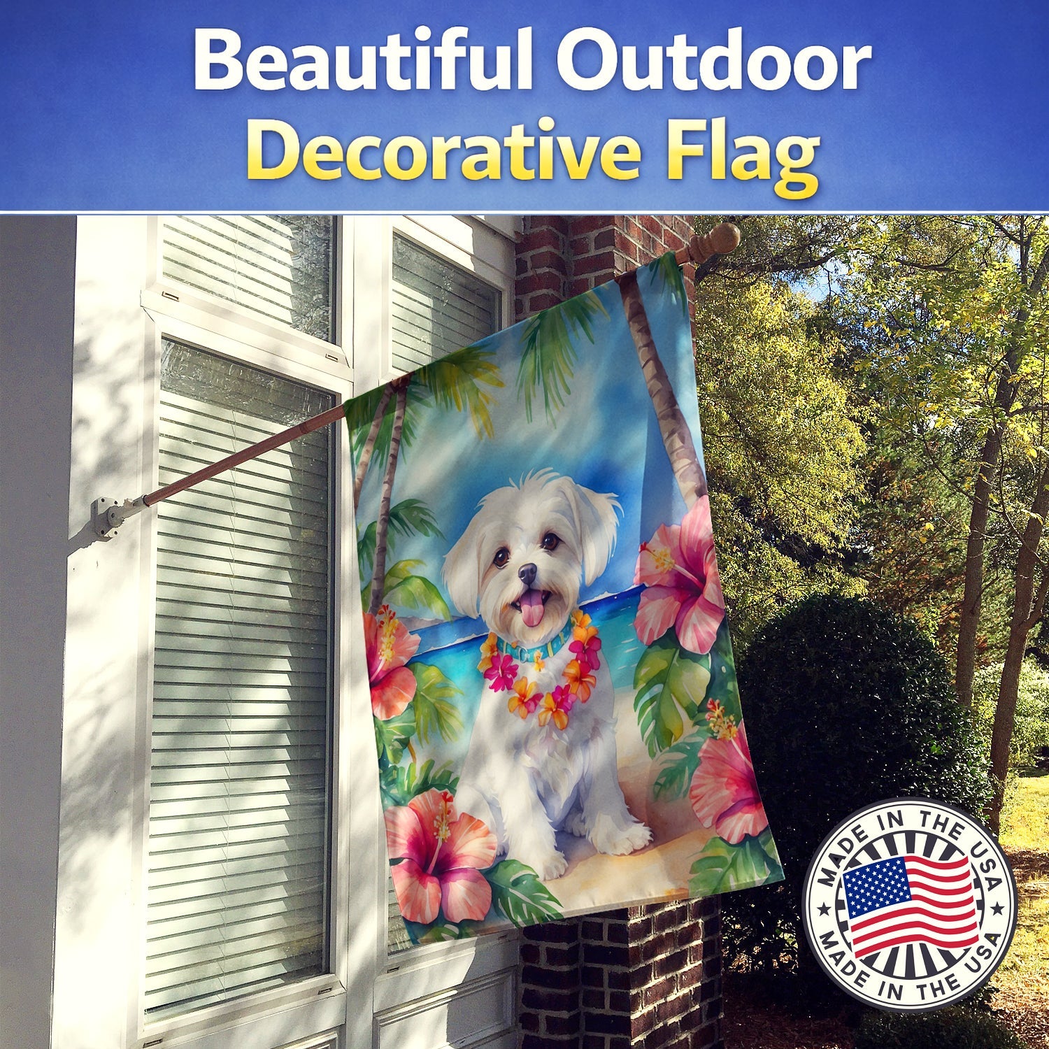 Maltese Luau House Flag 28x40 Porch Sleeve Pole Decorative Outside Yard Banner Artwork Wall Hanging, Polyester