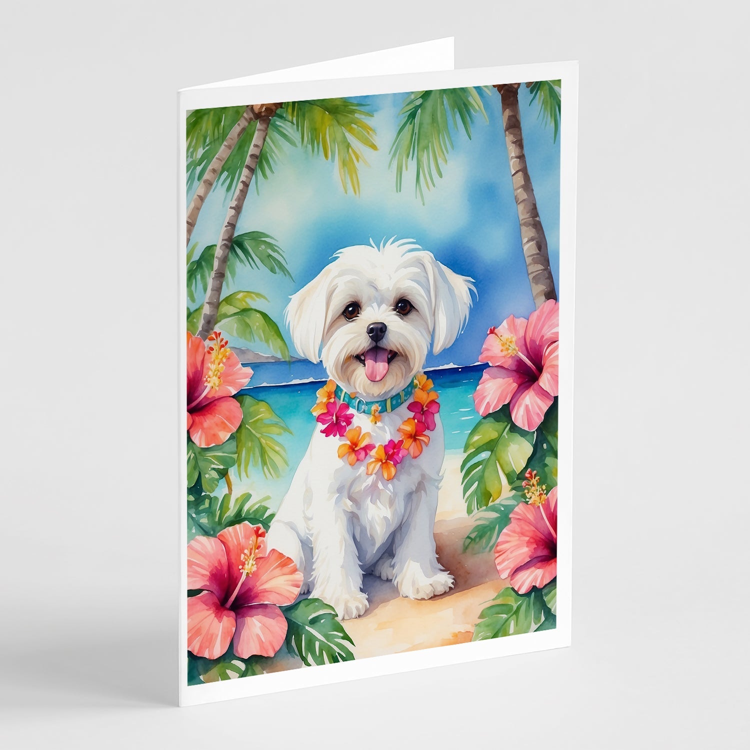 Maltese Luau Greeting Cards Pack of 8 Blank Cards with Envelopes Whimsical A7 Size 5x7