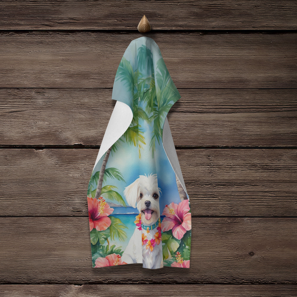 Maltese Luau Kitchen Towel Velour Plush Front and Cotton Loop Back Machine Washable
