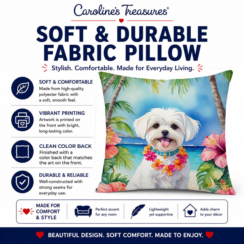 Maltese Luau Decorative Throw Pillow 14x14 Indoor Outdoor Accent Cushion, Fabric Cover with Insert for Sofa, Bed, Porch & Living Room