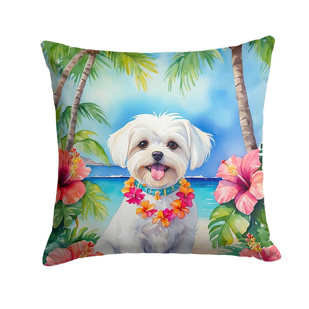 Maltese Luau Decorative Throw Pillow 18x18 Indoor Outdoor Accent Cushion, Fabric Cover with Insert for Sofa, Bed, Porch & Living Room