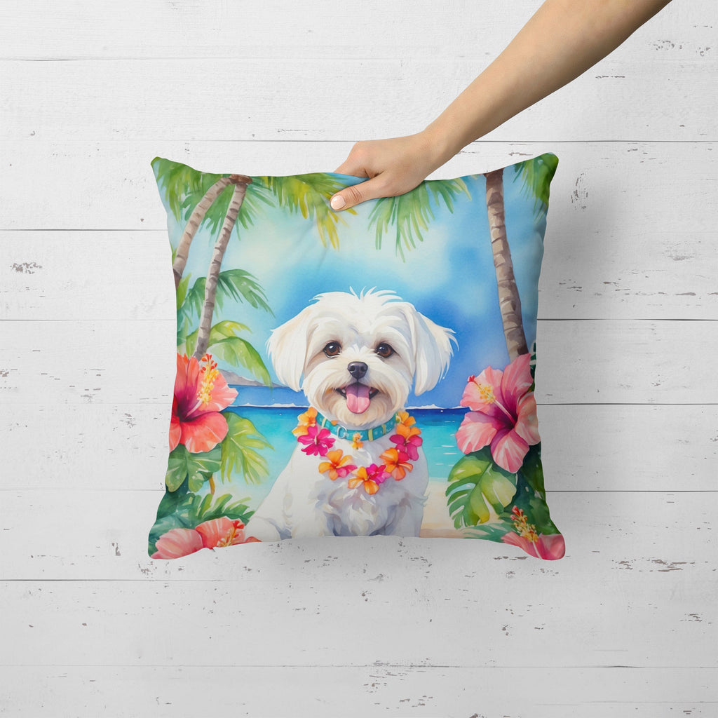 Maltese Luau Decorative Throw Pillow 18x18 Indoor Outdoor Accent Cushion, Fabric Cover with Insert for Sofa, Bed, Porch & Living Room