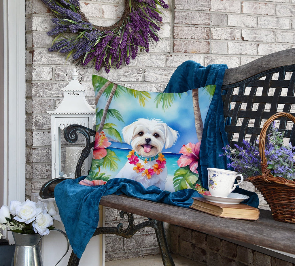 Maltese Luau Decorative Throw Pillow 18x18 Indoor Outdoor Accent Cushion, Fabric Cover with Insert for Sofa, Bed, Porch & Living Room
