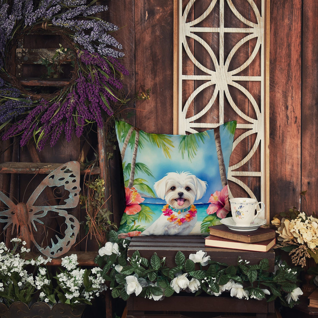 Maltese Luau Decorative Throw Pillow 18x18 Indoor Outdoor Accent Cushion, Fabric Cover with Insert for Sofa, Bed, Porch & Living Room