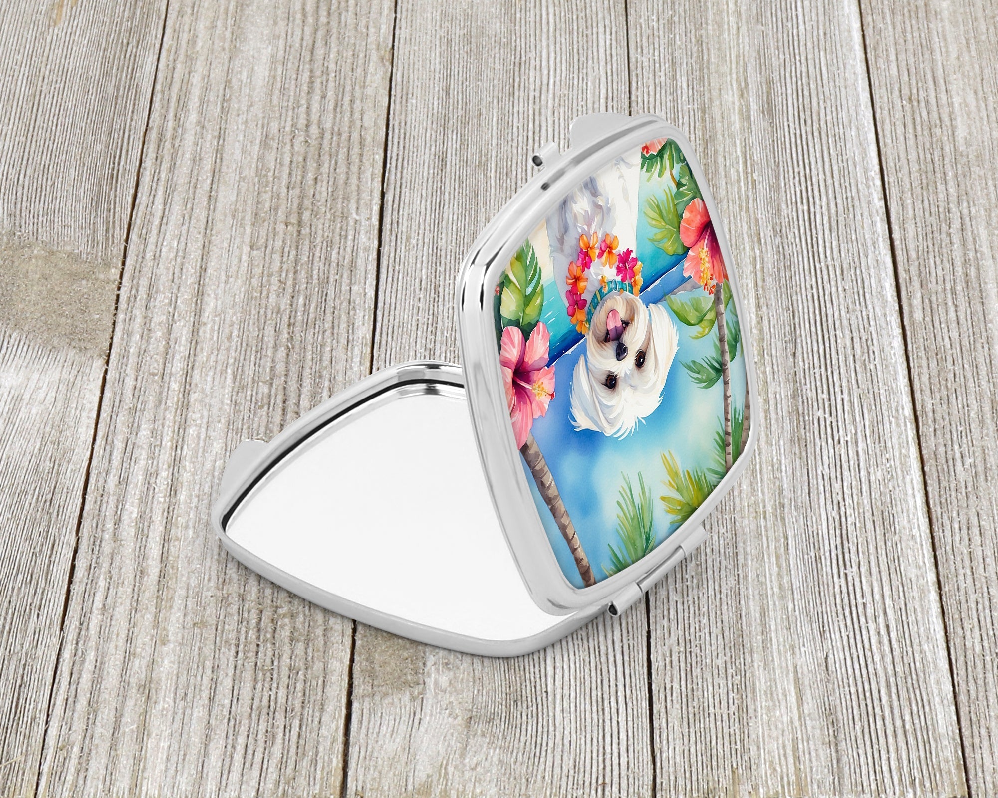 Maltese Luau Compact Mirror Decorative Travel Makeup Mirror for Women Girls Gifts Pocket Makeup Mirror Folding Handheld