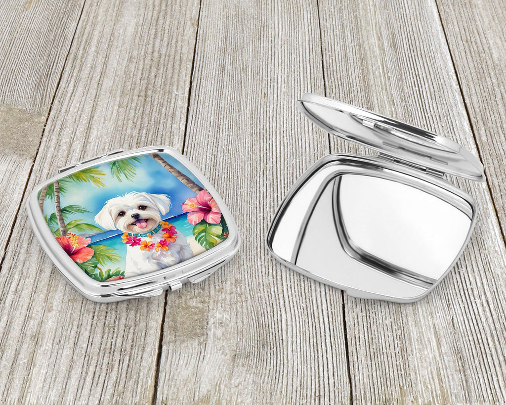 Maltese Luau Compact Mirror Decorative Travel Makeup Mirror for Women Girls Gifts Pocket Makeup Mirror Folding Handheld