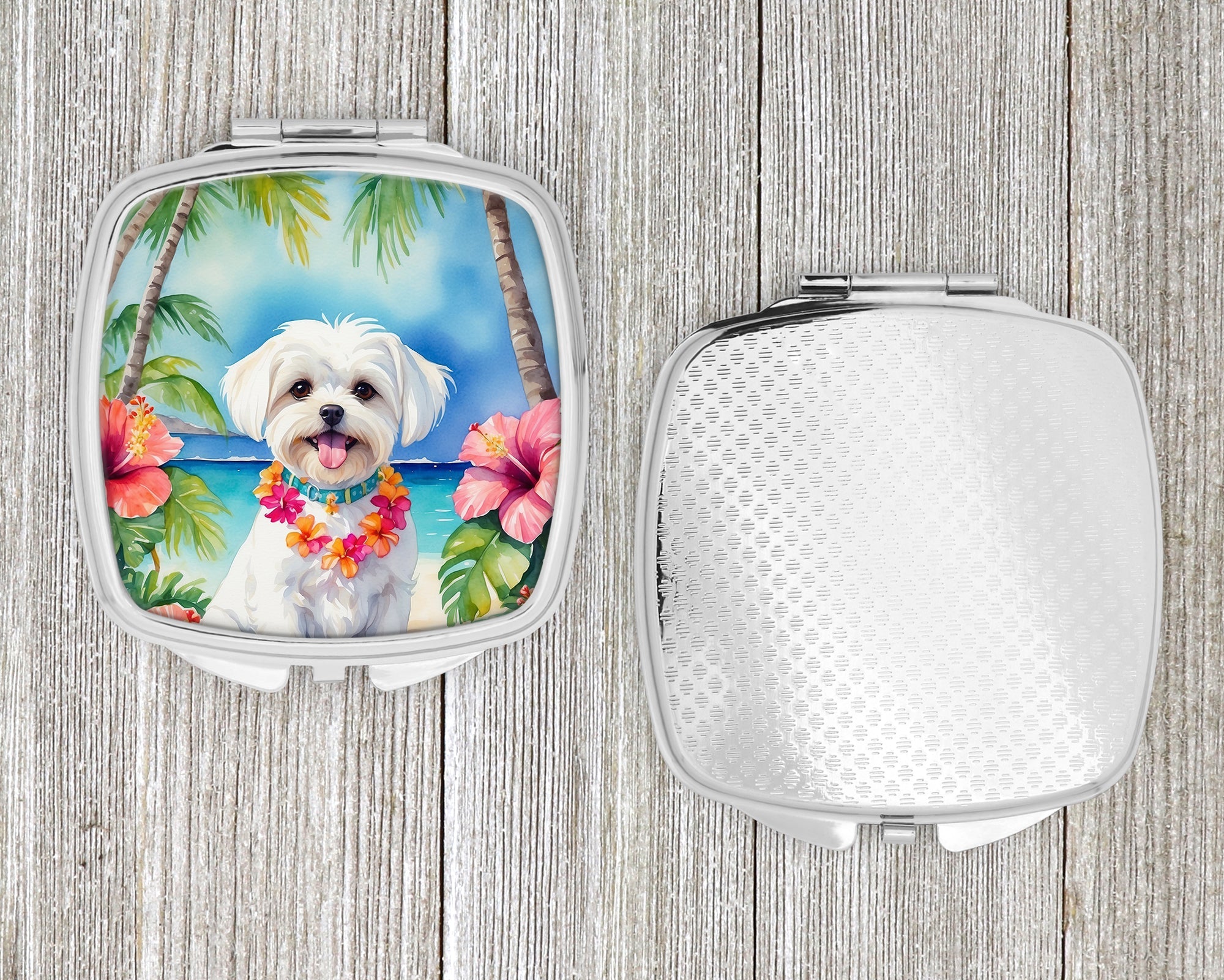 Maltese Luau Compact Mirror Decorative Travel Makeup Mirror for Women Girls Gifts Pocket Makeup Mirror Folding Handheld