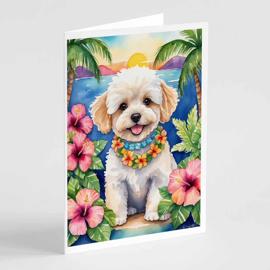 Maltipoo Luau Greeting Cards Pack of 8 Blank Cards with Envelopes Whimsical A7 Size 5x7