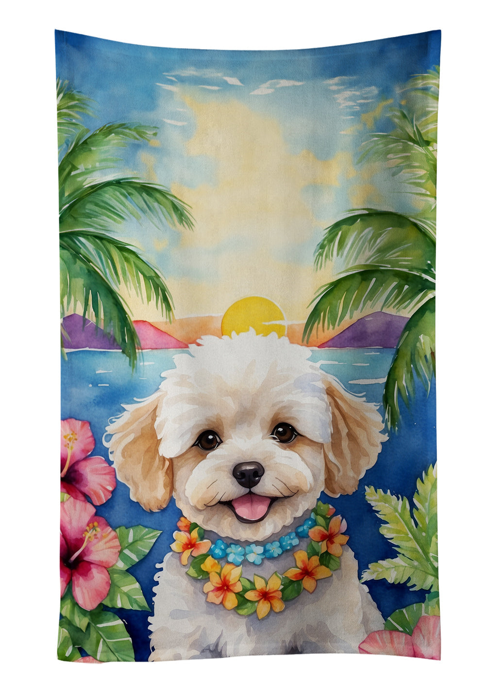 Maltipoo Luau Kitchen Towel Velour Plush Front and Cotton Loop Back Machine Washable