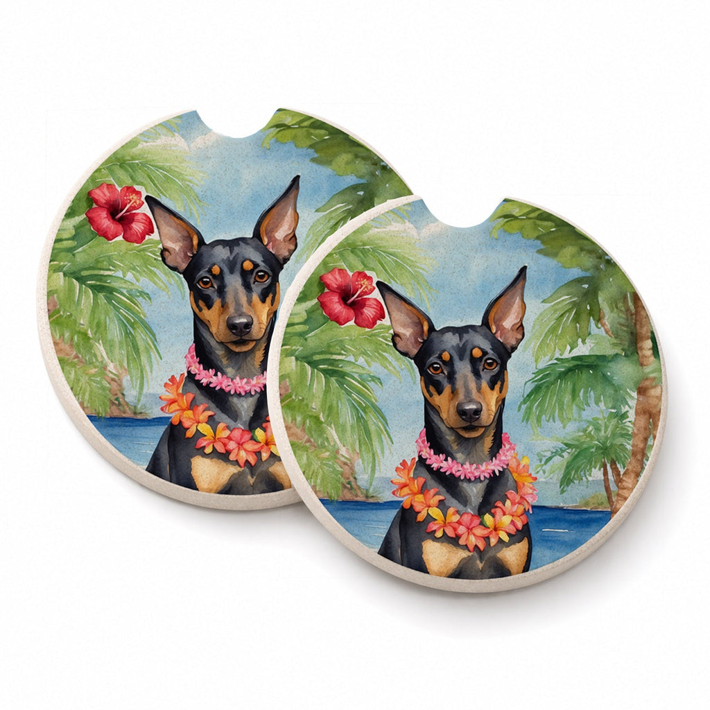 Manchester Terrier Luau Set of 2 Cup Holder Car Coasters Absorbent Round Sandstone Coasters Gifts for Men or Women, 2.5, Multicolor