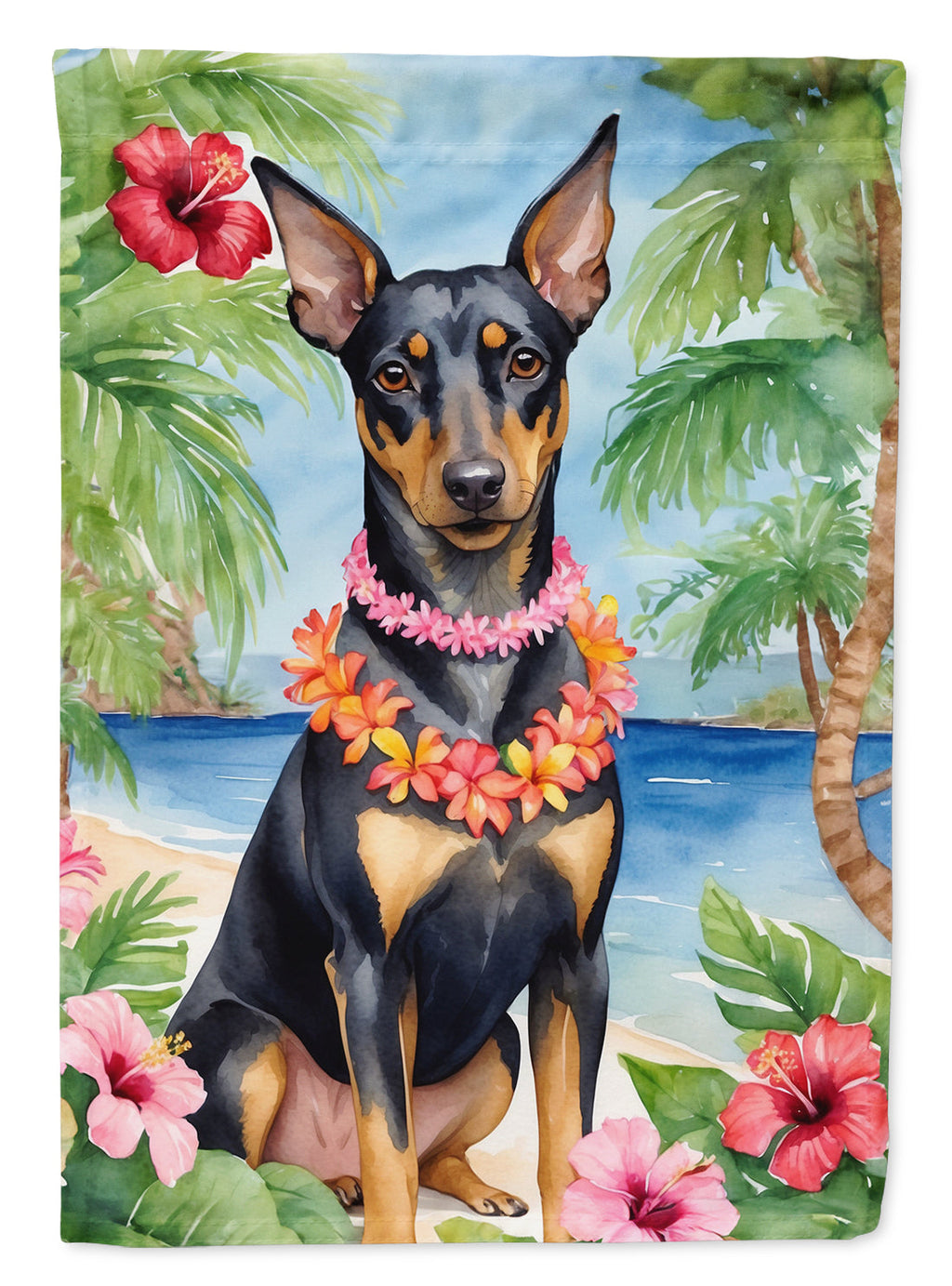 Manchester Terrier Luau House Flag 28x40 Porch Sleeve Pole Decorative Outside Yard Banner Artwork Wall Hanging, Polyester