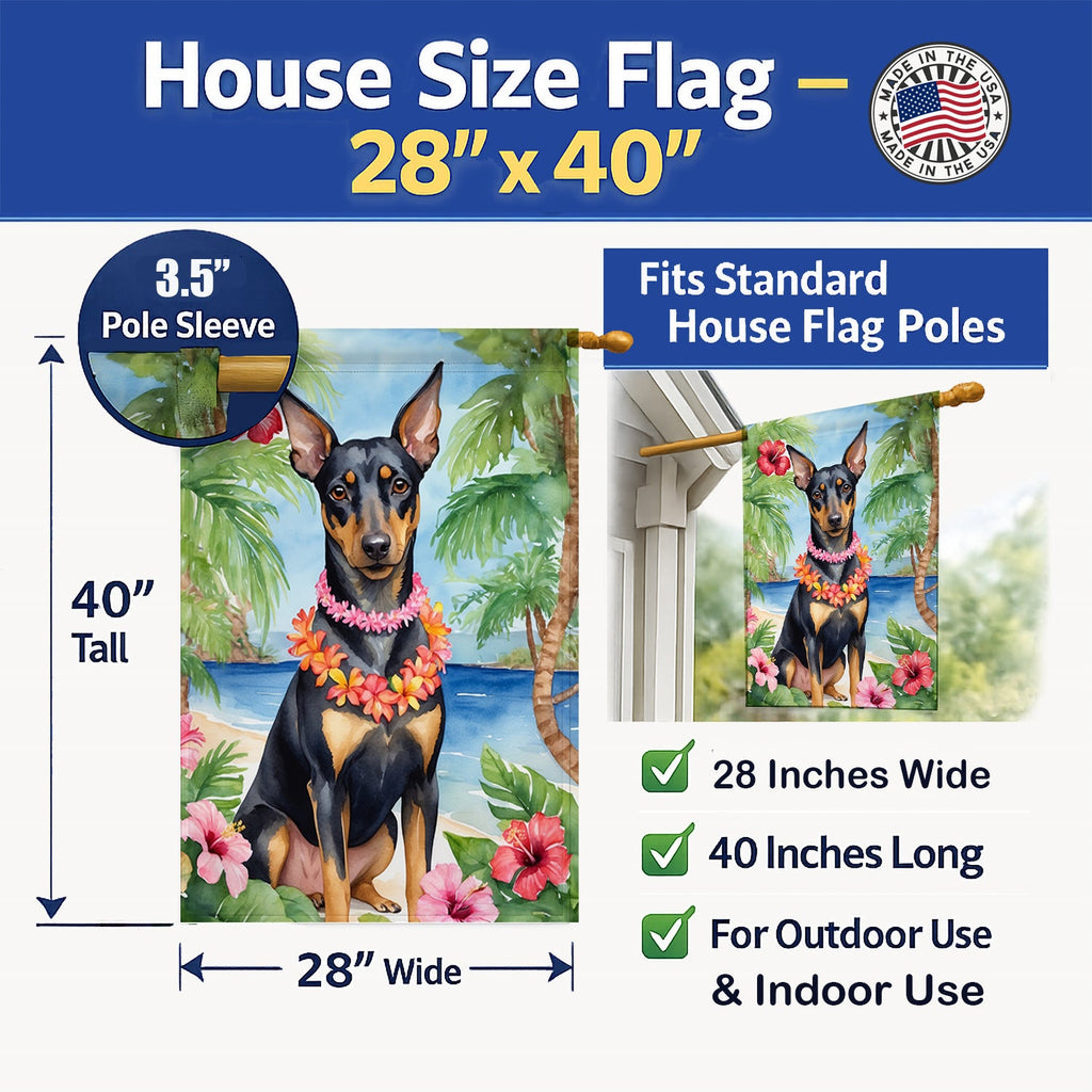 Manchester Terrier Luau House Flag 28x40 Porch Sleeve Pole Decorative Outside Yard Banner Artwork Wall Hanging, Polyester