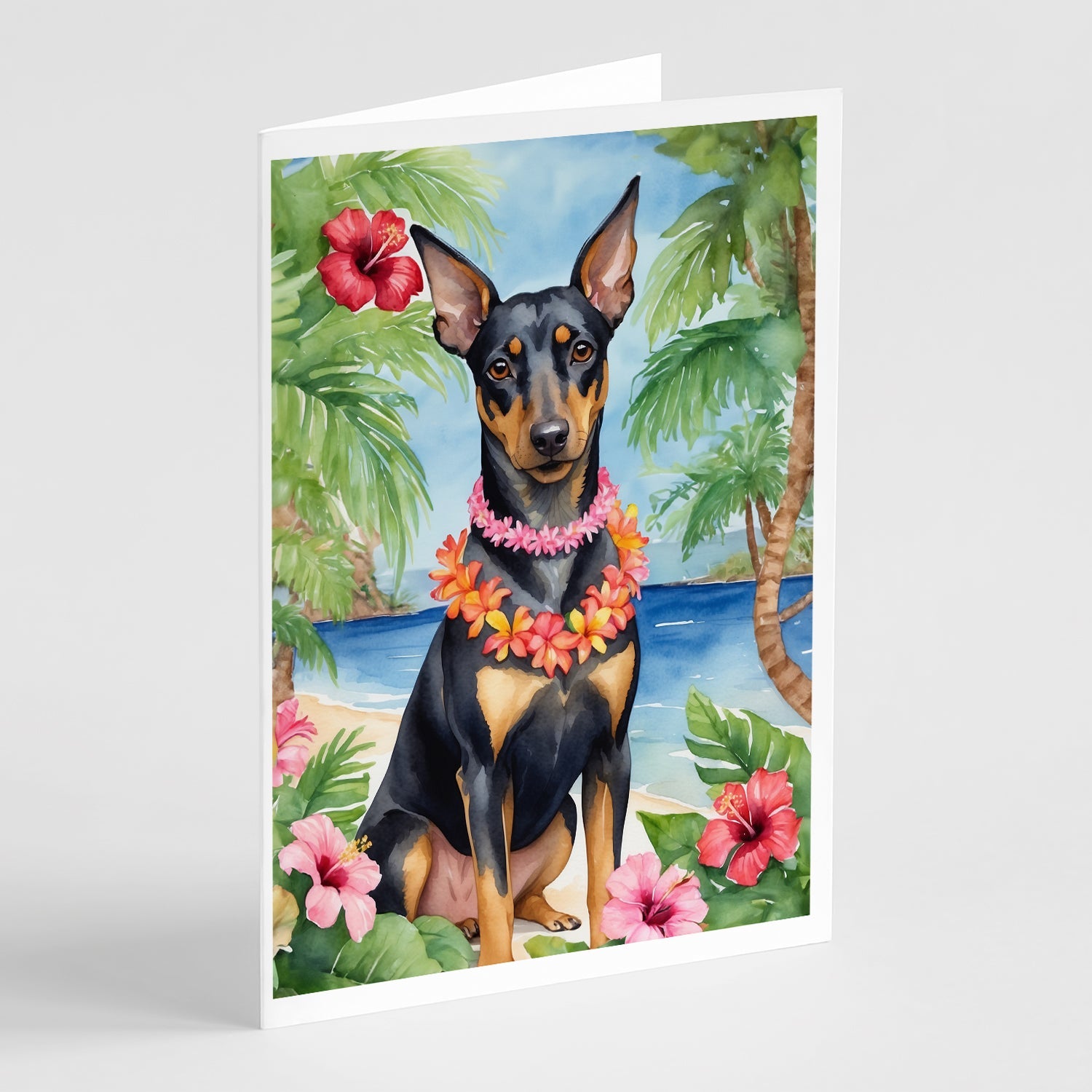 Manchester Terrier Luau Greeting Cards Pack of 8 Blank Cards with Envelopes Whimsical A7 Size 5x7