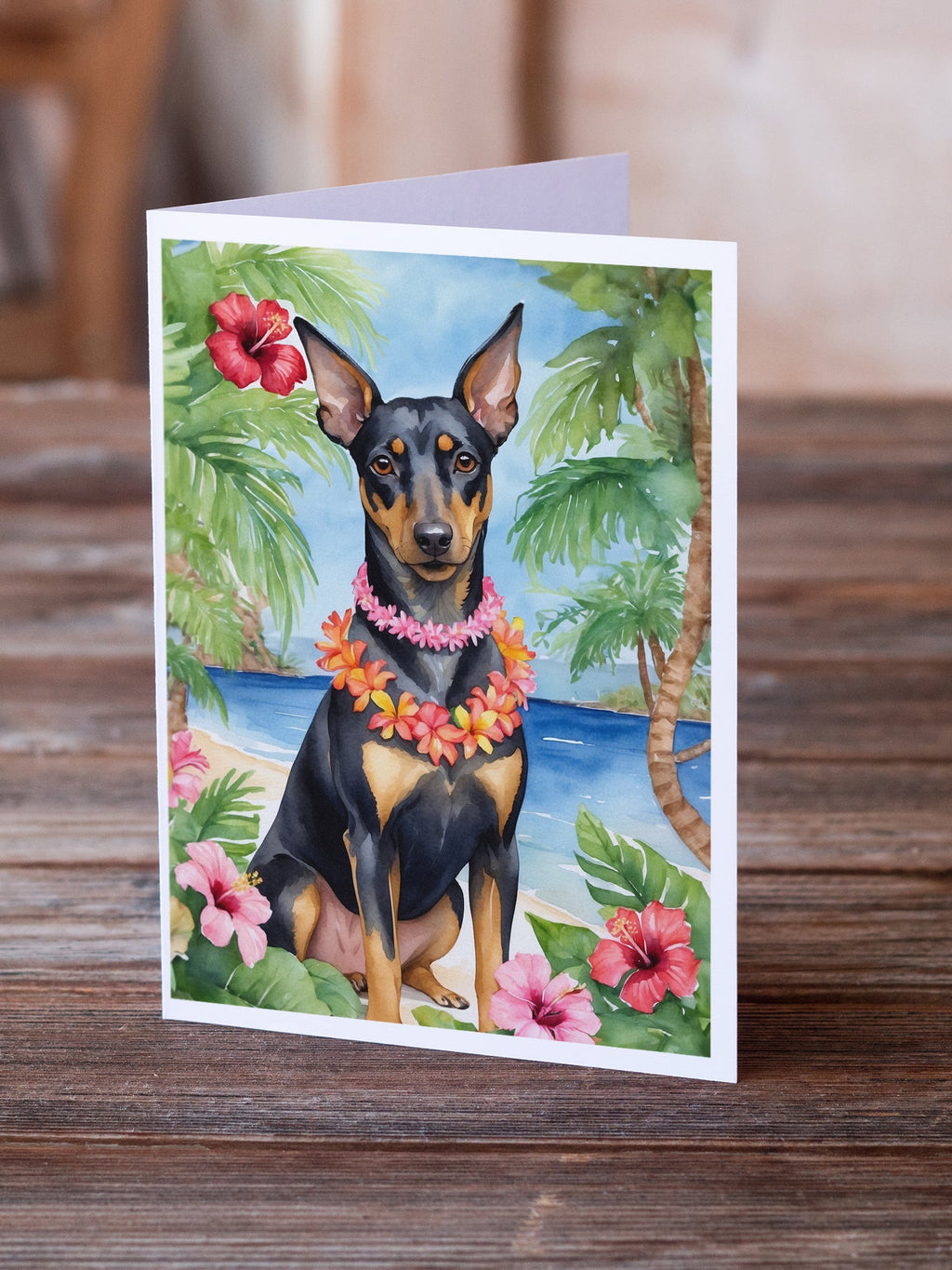 Manchester Terrier Luau Greeting Cards Pack of 8 Blank Cards with Envelopes Whimsical A7 Size 5x7