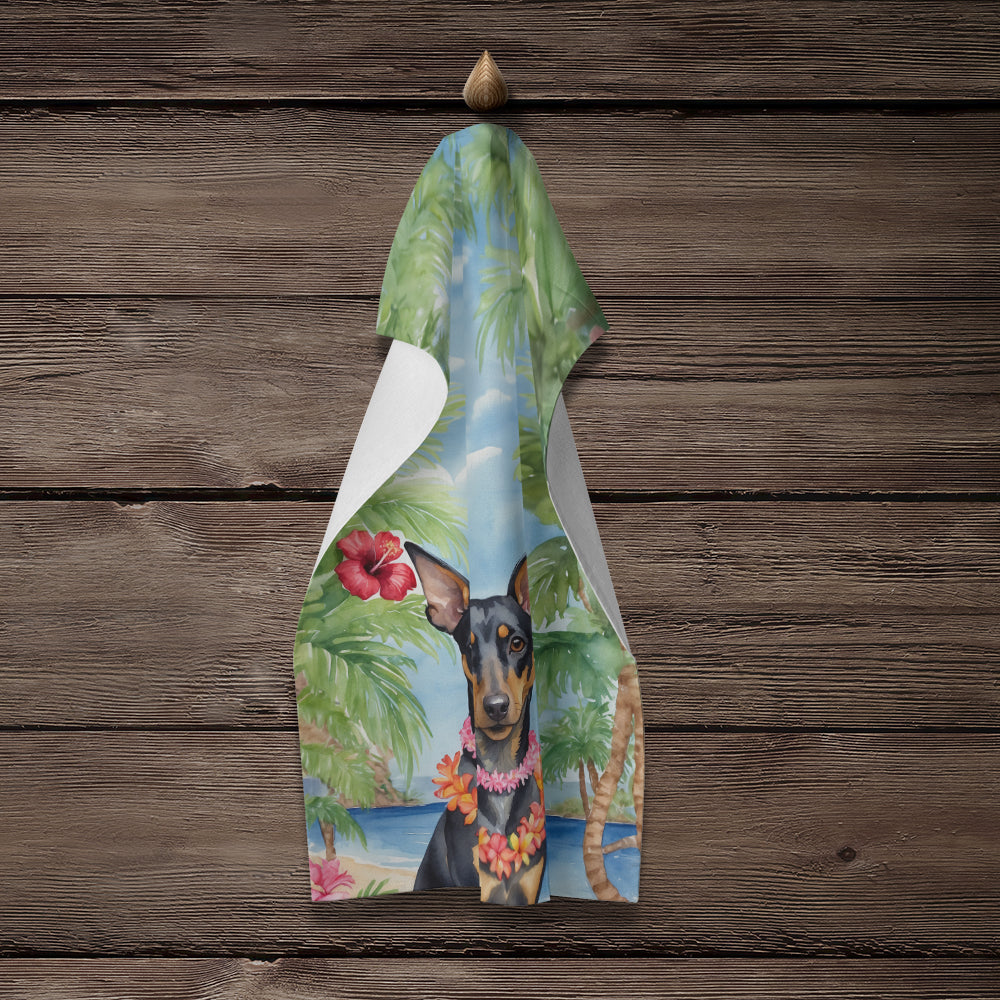 Manchester Terrier Luau Kitchen Towel Velour Plush Front and Cotton Loop Back Machine Washable