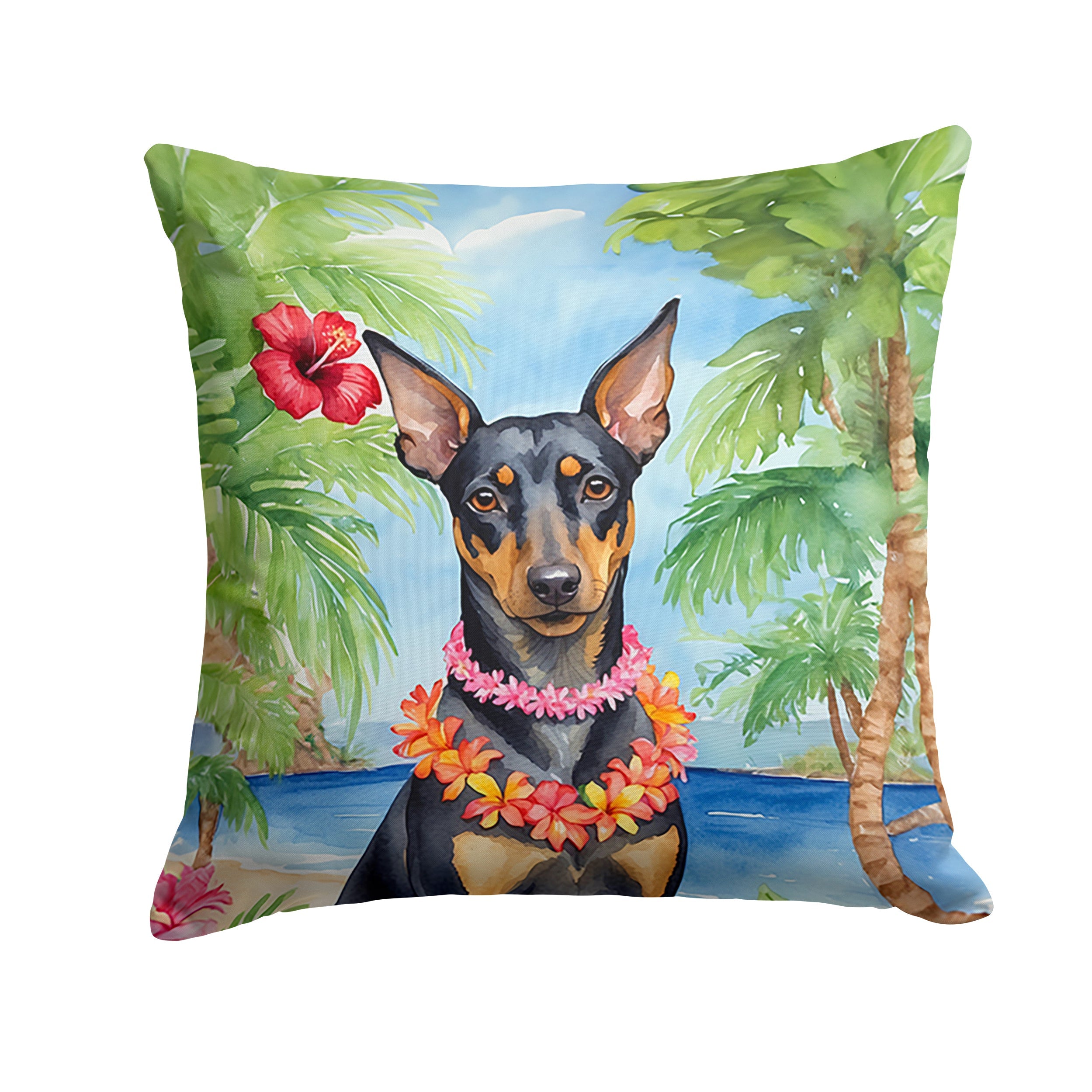 Manchester Terrier Luau Decorative Throw Pillow 18x18 Indoor Outdoor Accent Cushion, Fabric Cover with Insert for Sofa, Bed, Porch & Living Room