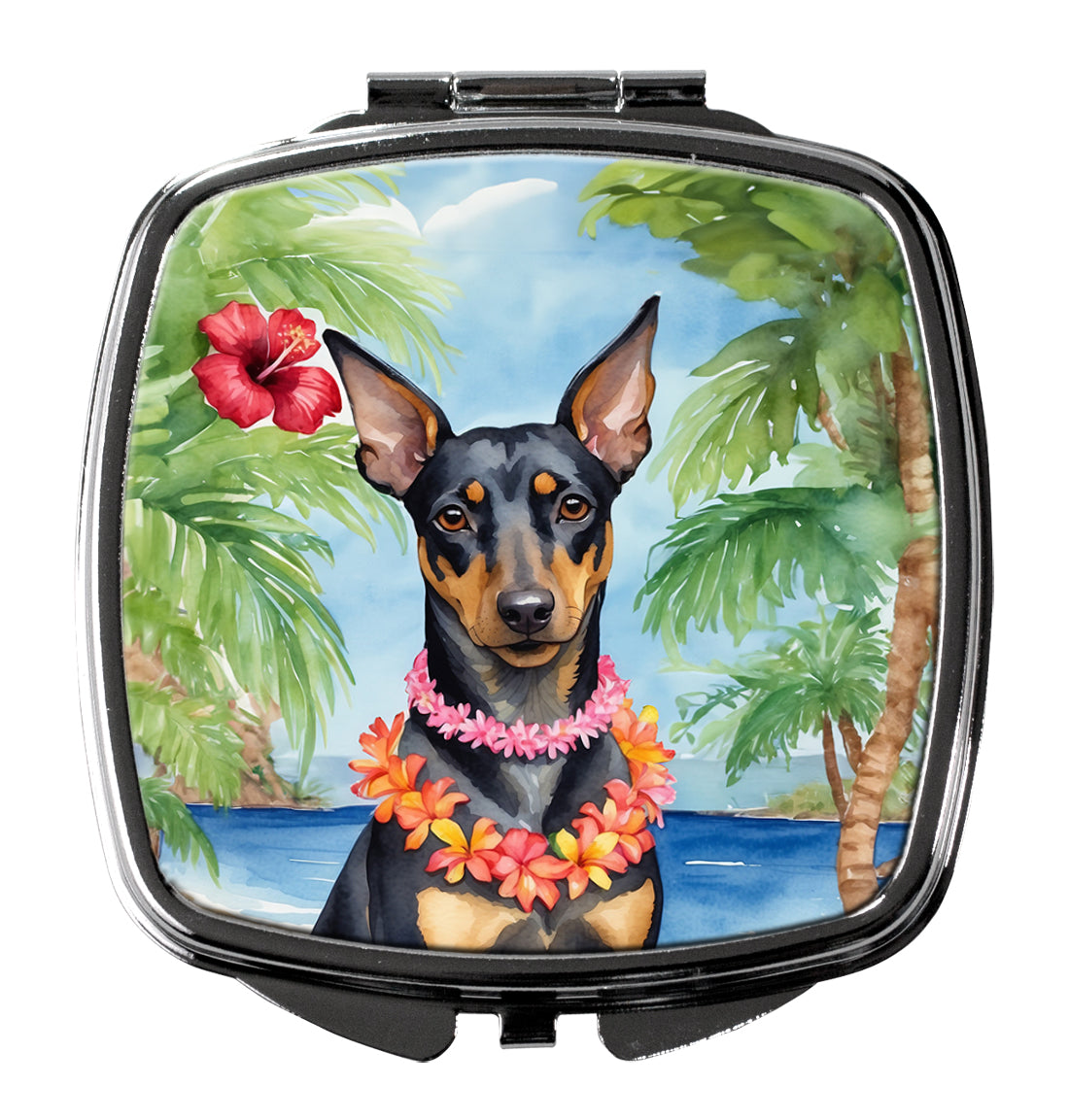 Manchester Terrier Luau Compact Mirror Decorative Travel Makeup Mirror for Women Girls Gifts Pocket Makeup Mirror Folding Handheld
