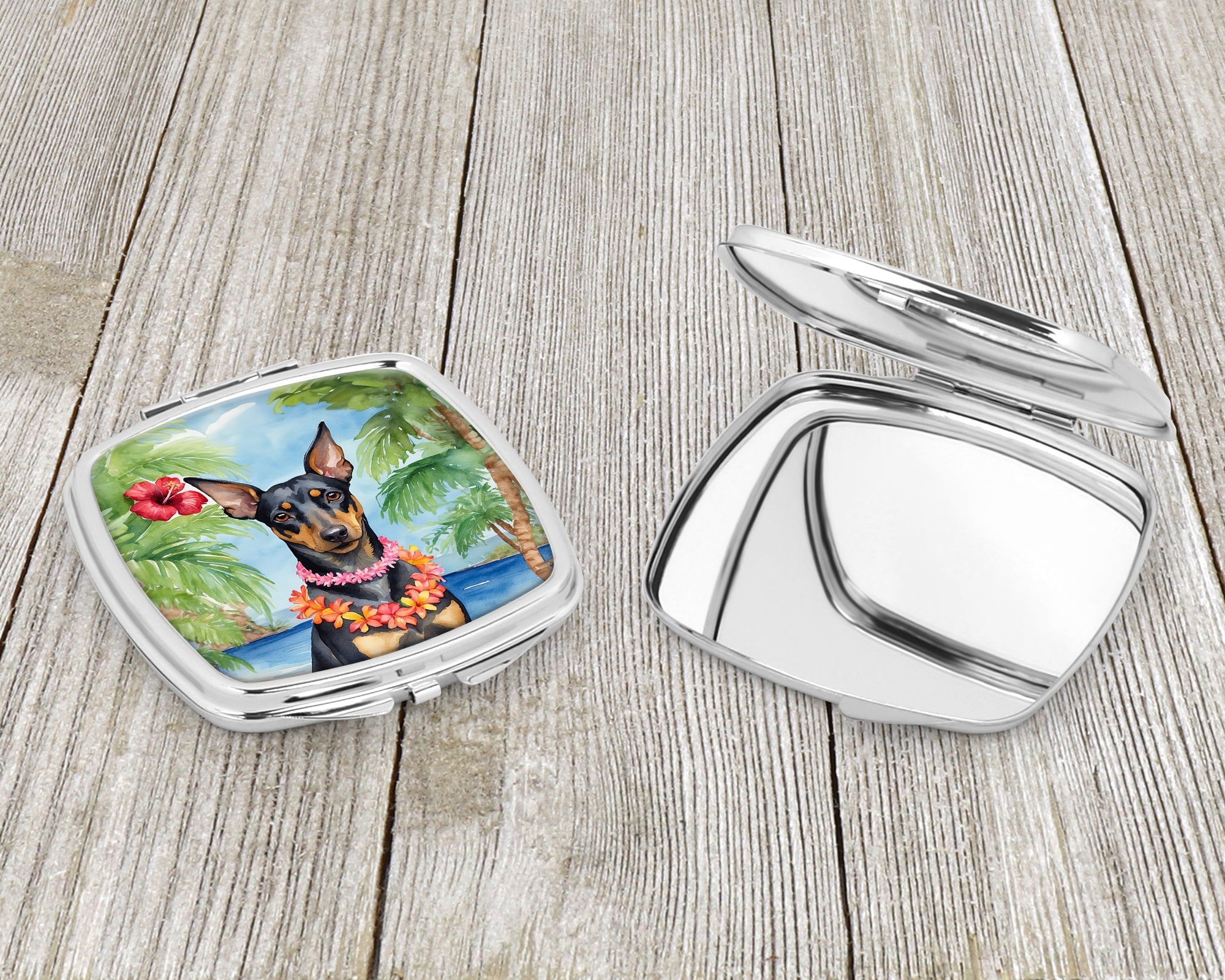 Manchester Terrier Luau Compact Mirror Decorative Travel Makeup Mirror for Women Girls Gifts Pocket Makeup Mirror Folding Handheld