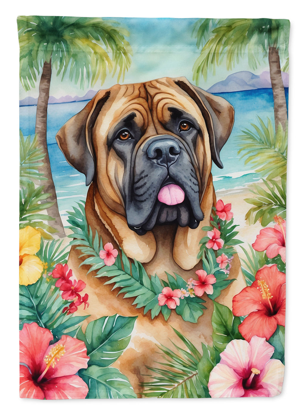 Mastiff Luau House Flag 28x40 Porch Sleeve Pole Decorative Outside Yard Banner Artwork Wall Hanging, Polyester