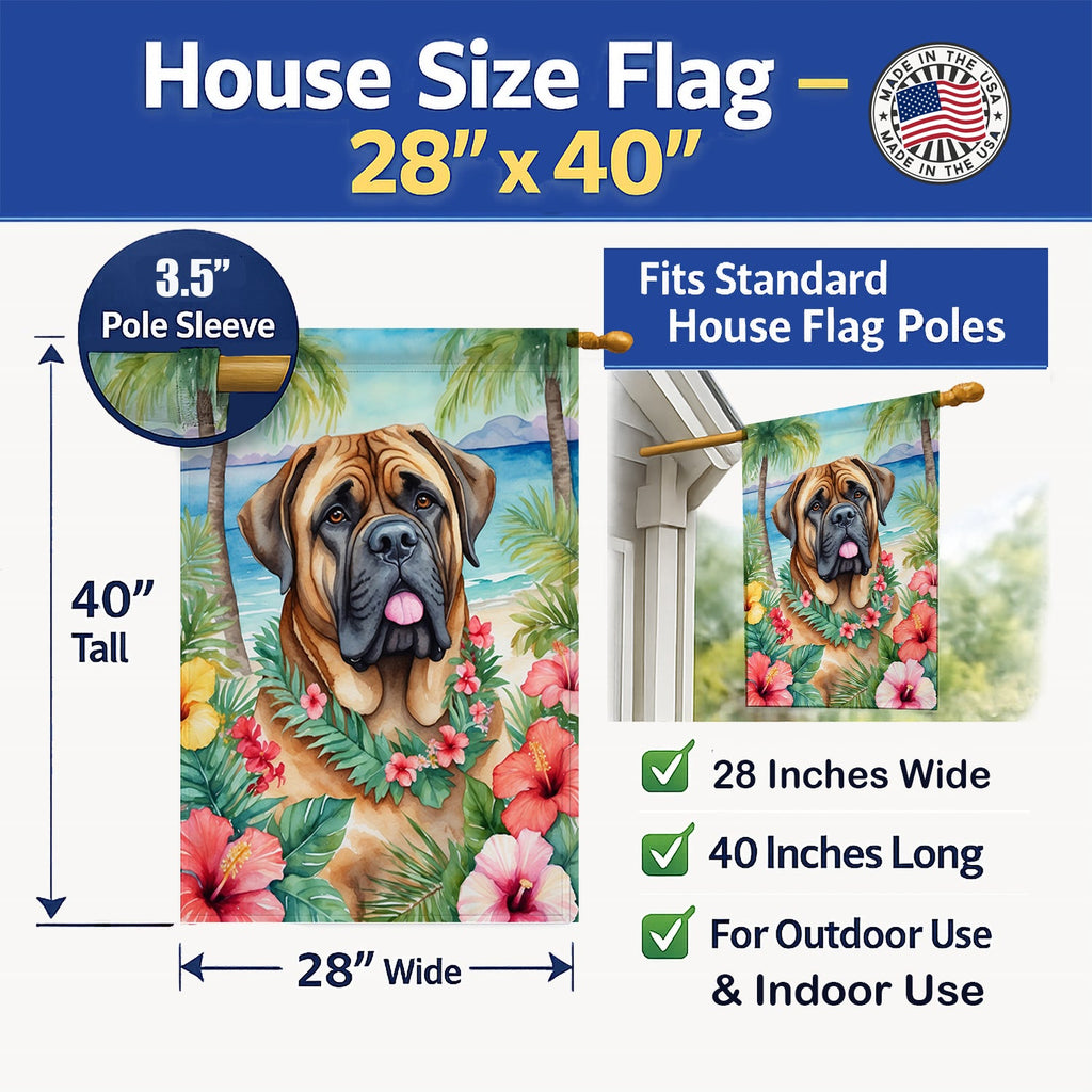 Mastiff Luau House Flag 28x40 Porch Sleeve Pole Decorative Outside Yard Banner Artwork Wall Hanging, Polyester