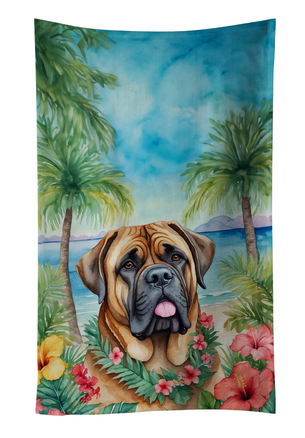 Mastiff Luau Kitchen Towel Velour Plush Front and Cotton Loop Back Machine Washable