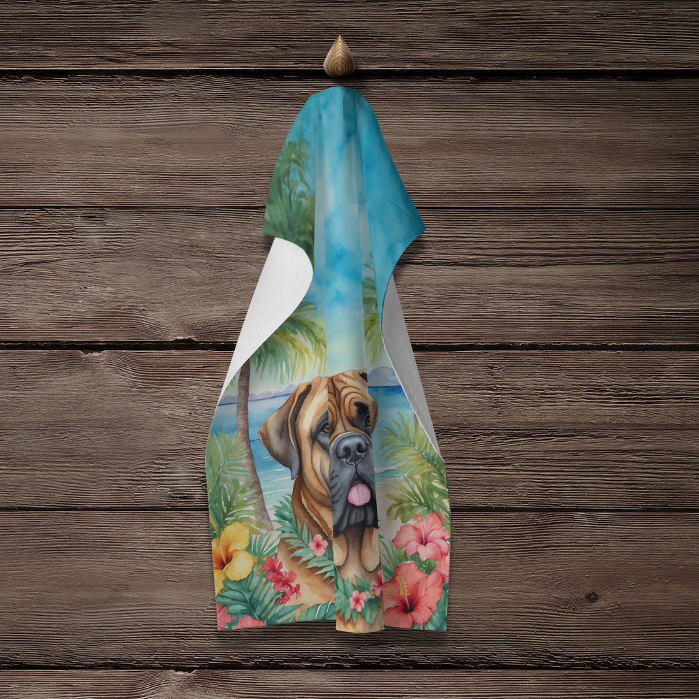 Mastiff Luau Kitchen Towel Velour Plush Front and Cotton Loop Back Machine Washable