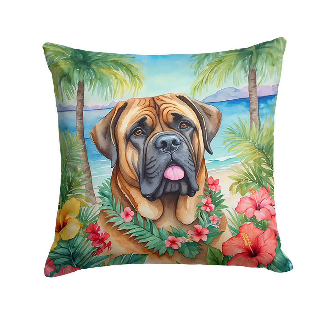 Mastiff Luau Decorative Throw Pillow 14x14 Indoor Outdoor Accent Cushion, Fabric Cover with Insert for Sofa, Bed, Porch & Living Room