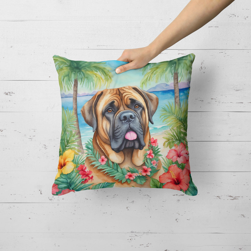 Mastiff Luau Decorative Throw Pillow 18x18 Indoor Outdoor Accent Cushion, Fabric Cover with Insert for Sofa, Bed, Porch & Living Room