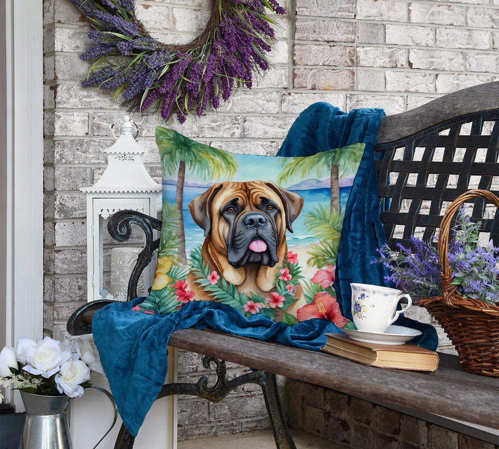Mastiff Luau Decorative Throw Pillow 18x18 Indoor Outdoor Accent Cushion, Fabric Cover with Insert for Sofa, Bed, Porch & Living Room