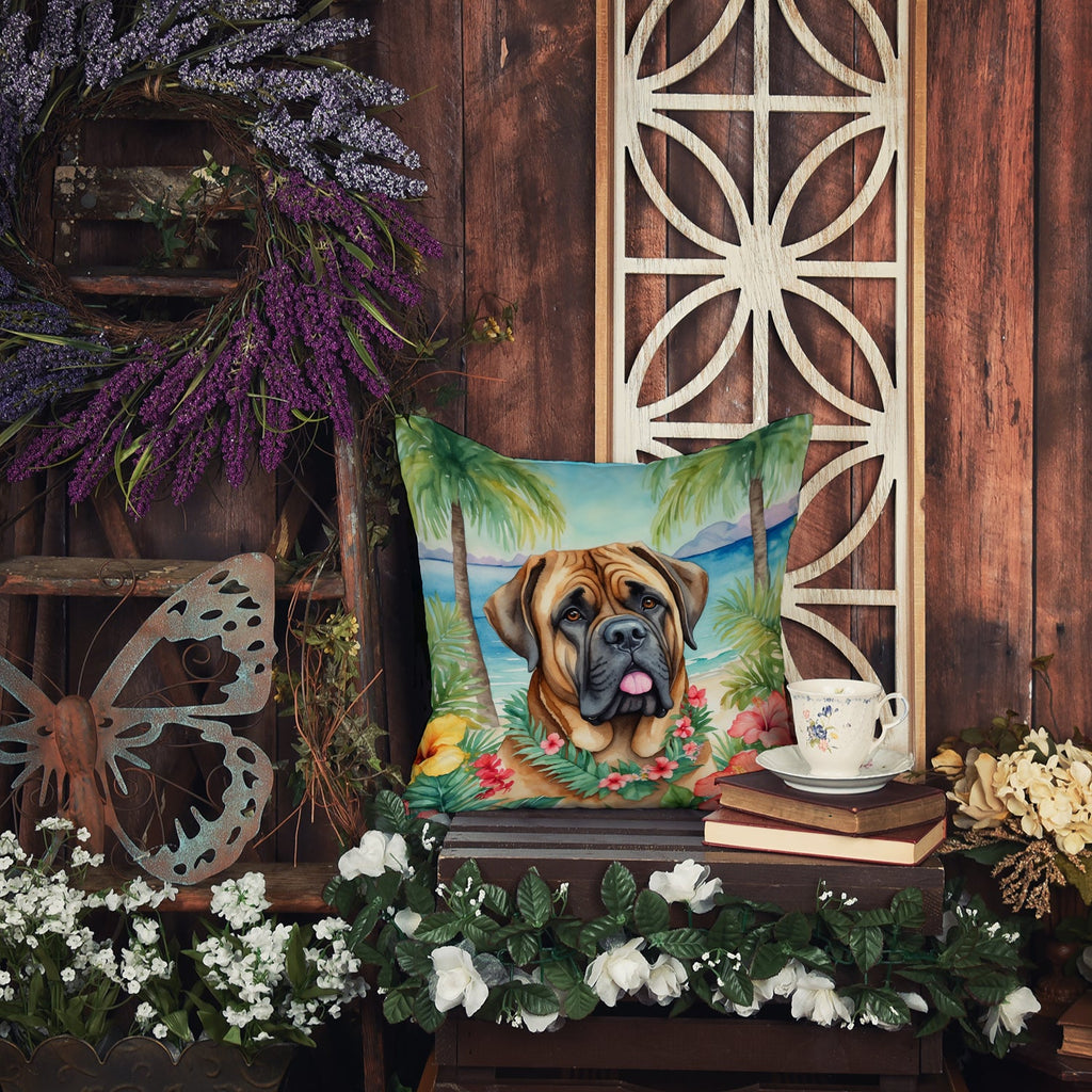 Mastiff Luau Decorative Throw Pillow 18x18 Indoor Outdoor Accent Cushion, Fabric Cover with Insert for Sofa, Bed, Porch & Living Room