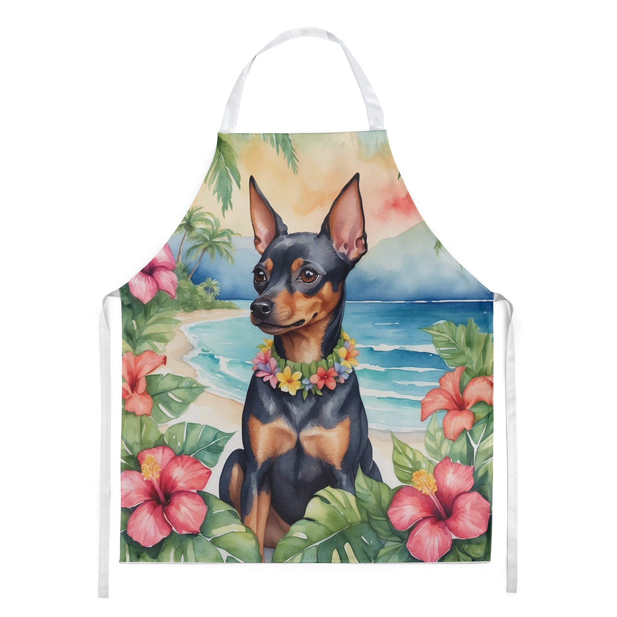 Miniature Pinscher Luau Apron Cooking Kitchen Server Baking Crafts Gardening for Adult Women Men, Unisex, Large, Multicolor
