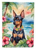 Miniature Pinscher Luau House Flag 28x40 Porch Sleeve Pole Decorative Outside Yard Banner Artwork Wall Hanging, Polyester